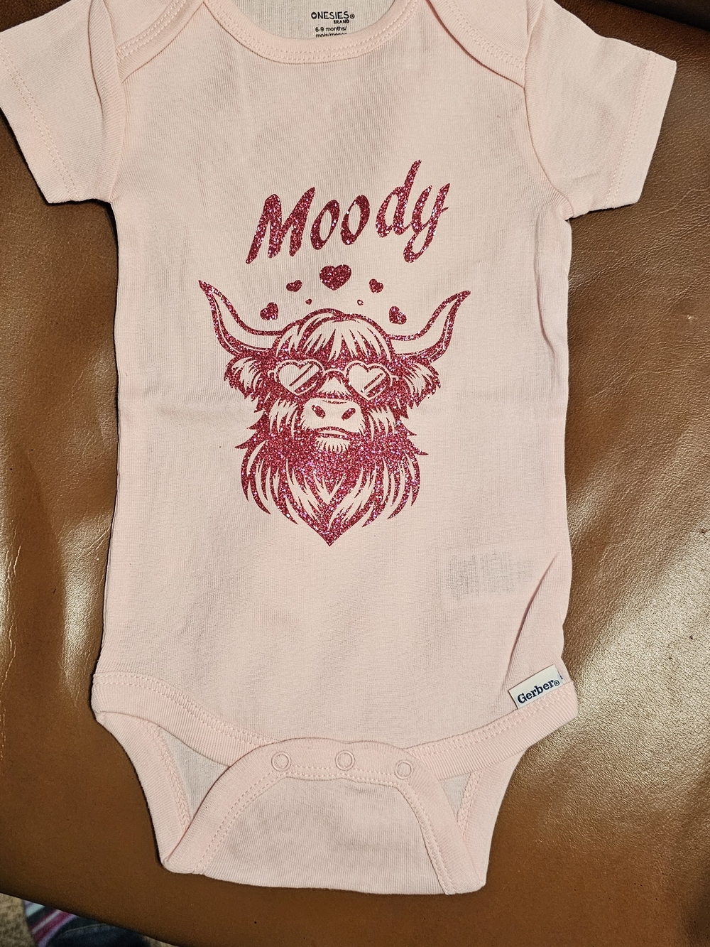Gerber Pink One-Piece with Glittery Magenta 'Moody' Graphic